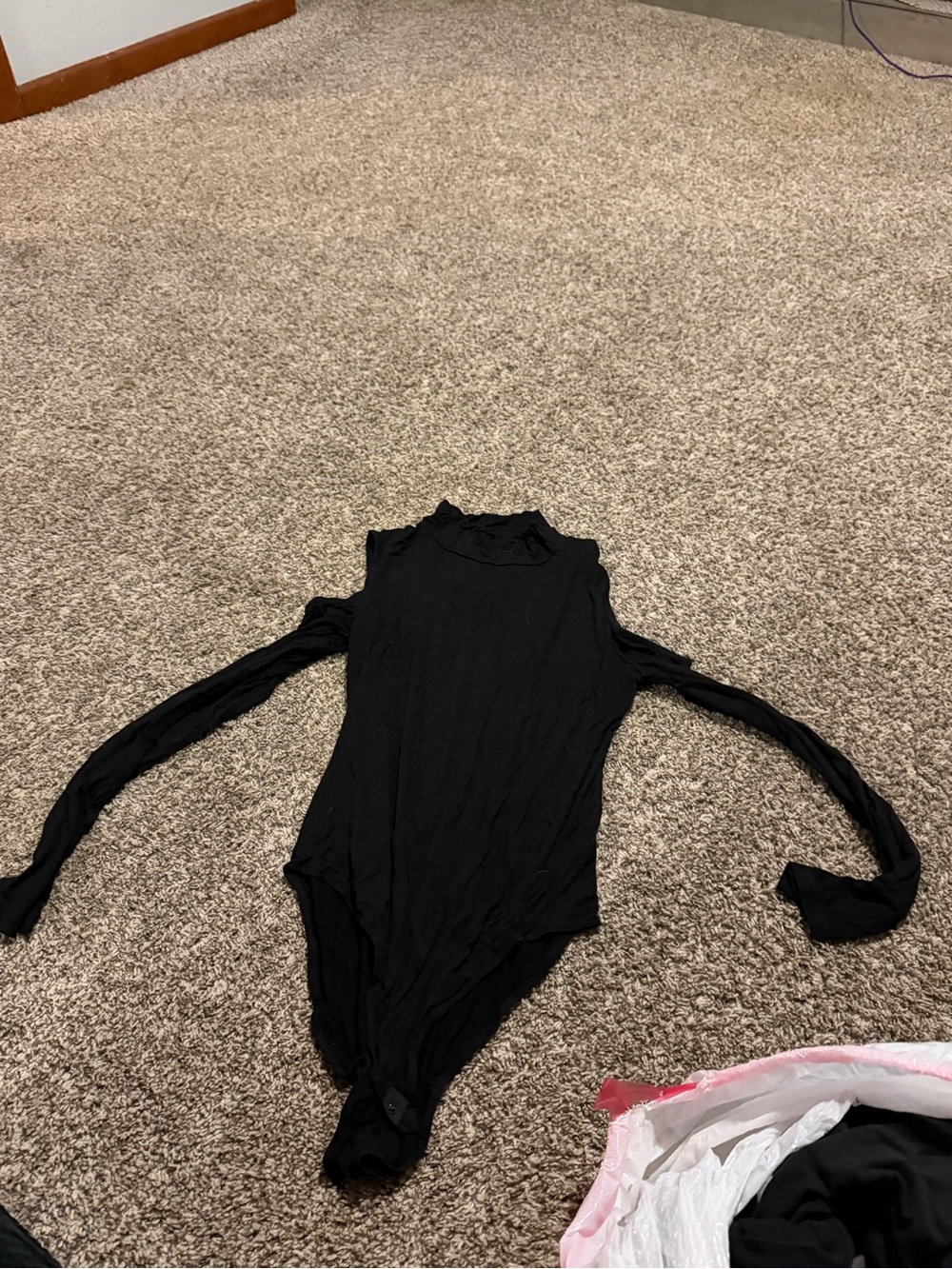 Black Long-Sleeve Cold-Shoulder Kids One-Piece Bodysuit